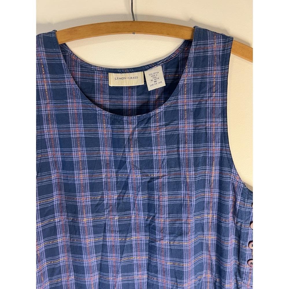 Vtg Lemon Grass Plaid Gold Jumper Dress Women M Prairie Comfy - Picture 3 of 13
